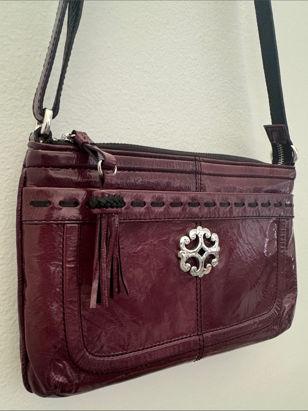 Brighton “Rae” Leather Crossbody Bag in Deep Burgundy